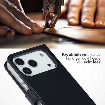 Selencia Hoesje - Geschikt voor Apple iPhone 17 Pro - Echt Lederen Bookcase - Zwart