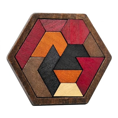 Houten breinbreker puzzel zeshoek met geometrische vormen denkspel voor volwassenen en tieners 14+ legpuzzel in frame educatief schuifpuzzel spel