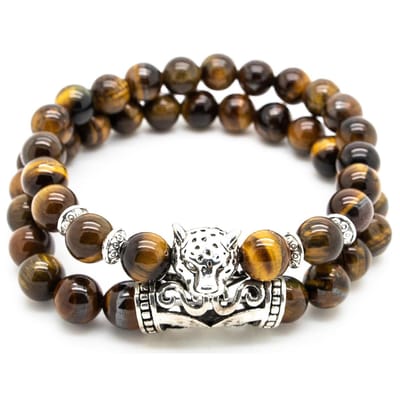 Sorprese armband - Tiger - armband heren - 2-delig - kralen - Tijgeroog Natuurstenen - 21 cm - cadeau - Model O