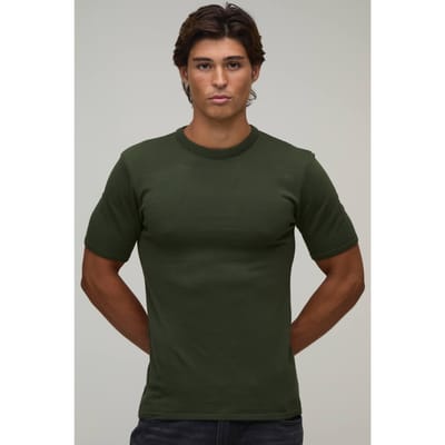 Muscle Fit Soft Touch Knitted T-Shirt | Olive | Size Medium