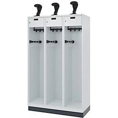 C+P Evolo brandweerkast, model PRAKTUS, 3 vakken, H 1950 x B 1200 x D 500 mm, sokkel, lichtgrijs RAL 7035