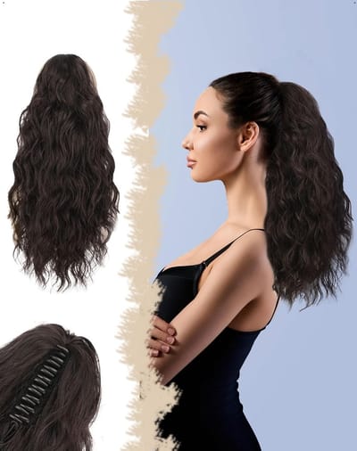 Natuurlijke Gelaagde Krullende Ponytail Haarstuk van 45 cm, Korte Clip-in Accessoire voor Vrouwen in Bruin, Perfect voor Feestjes en Dagelijks Gebruik
