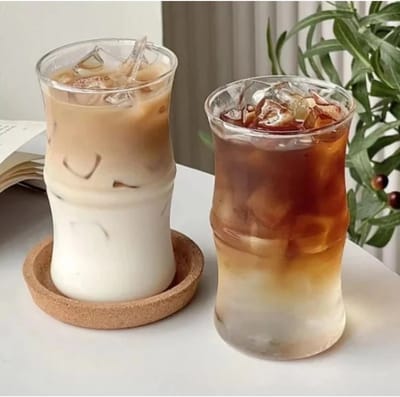 Glazen met Golvende Wanden - 2 Stuks - 415ml - Koffieglazen - Theeglazen