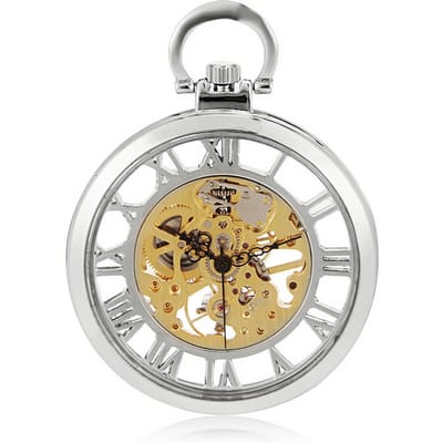 Open-face zilveren legering mechanisch skelet zilveren zakhorloge