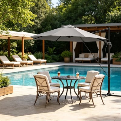 Wishdor Ronde Zweefparasol - 360° Draaibaar En 5-Voudig Kantelbaar - Voor Tuin Of Terras - Metaal En Polyester - Donkergrijs - Ø 300 Cm
