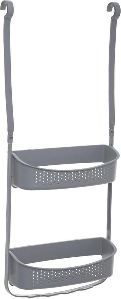 5Five Doucherekje - 2-laags - grijs - kunststof - 32 x 70 cm - met haak - Opberg rekje voor shampoo/douchegel
