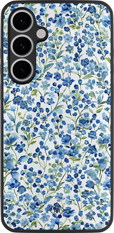 Casimoda® hoesje - Geschikt voor Samsung Galaxy S24 FE - Vintage Blue Floral - Zwart TPU Backcover - Bloemen - Blauw