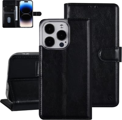 UNIQ Accessory - Zwart PU Leer Book Case Telefoonhoesje voor Apple iPhone 14 Pro - Bescherming & Stijlvolle Look