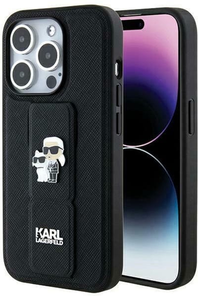 Karl Lagerfeld KLHCP14LGSAKCPK Hulle fur iPhone 14 Pro 6.1" Schwarz hardcase Gripstand Saffiano Karl&Choupette Pins