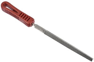 Driehoekige diamantvijl 15 cm vijllengte 25 cm totale lengte voor slijpen en polijsten van modellen
