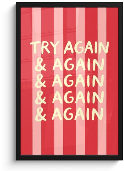 Poster in lijst - Fotolijst 40x60 cm - Posters - Strepen - Rood - Try again - Posterlijst zwart - Decoratie - Wanddecoratie woonkamer - Muurdecoratie slaapkamer