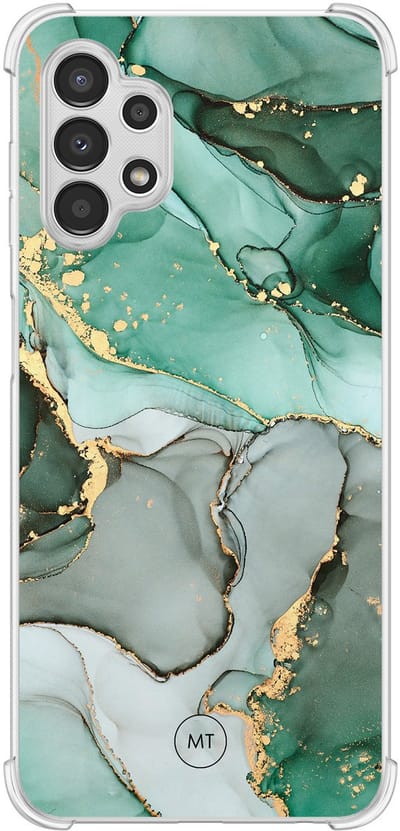 Hoesje (shockproof) geschikt voor Samsung Galaxy A13 4G - Marble Design - Extra sterke case - TPU/polycarbonaat - Marmer - Grijs, Groen, Transparant