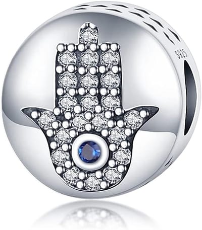 Fler® | Bedel | Past op populaire bedel armbanden (standaard-3mm) | armbandbedel | Beschermende Hams-Hand Bedel | Hangbedel Charm | 925 sterling zilver | Transparante & Blauwer zirkonia | Vriendschap, Verjaardagsgeschenk, Cadeau | Valentijn kado