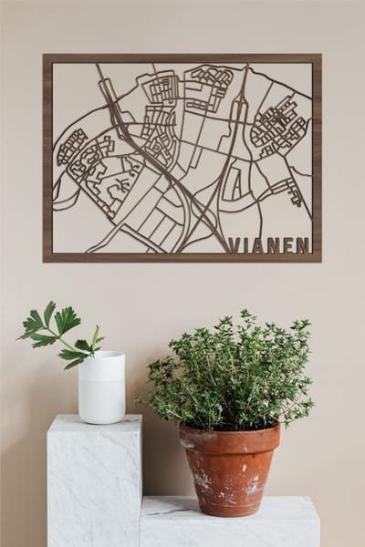 Houten Stadskaart Vianen Notenhout 30x40cm Wanddecoratie Voor Aan De Muur City Shapes