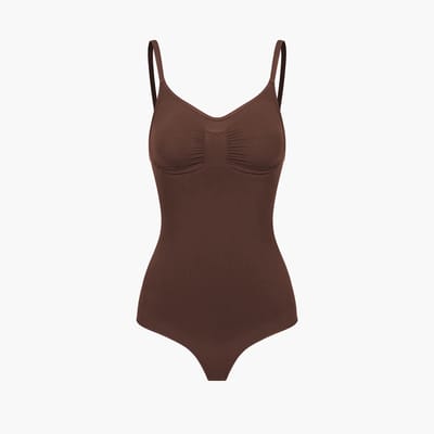 cfab - Bodysuit met corrigerende werking en koordjes - Bruin - XS - Corrigerende Body - Naadlos - corrigerend ondergoed dames