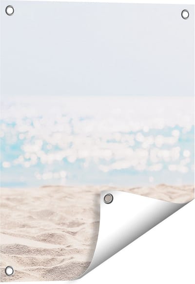 Gards Tuinposter Helder Witte Strand met Zee Uitzicht - 40x50 cm - Tuindoek - Tuindecoratie - Wanddecoratie buiten - Tuinschilderij