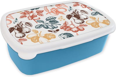 Broodtrommel Blauw - Lunchbox - Brooddoos - Fruit - Vintage - Boom - Design - 18x12x6 cm - Kinderen - Jongen