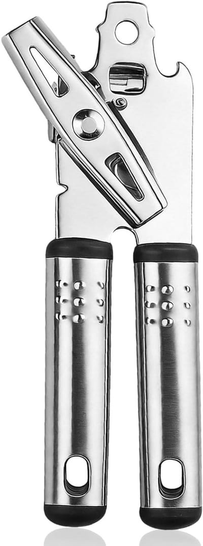 Handmatige Multifunctionele Blikopener van RVS met Ergonomisch Handvat, Veilig voor Senioren, Ideaal voor Keuken en Kamperen