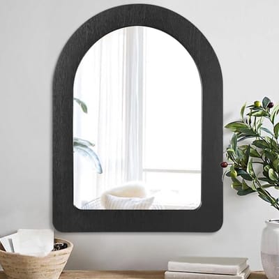 Arc-vormige houten lijst spiegel voor aan de muur - Decoratieve wandspiegel voor slaapkamer en woonkamer 50x40cm, stijlvol en functioneel
