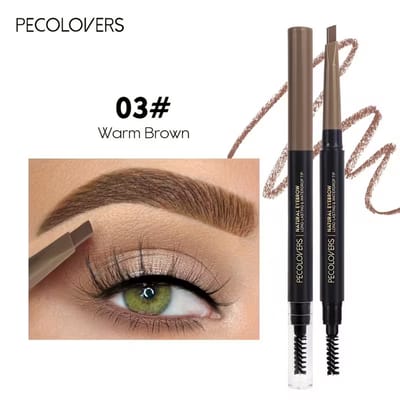 2-in-1 Wenkbrauwpotlood Warm Bruin – Waterproof Wenkbrauwpen met Borsteltje – Langhoudende Brow Pencil 03 Warm Brown