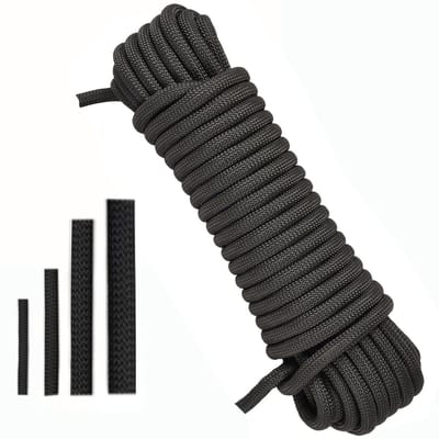 Touw, 8 mm-20 meter touw, zwart polypropyleen touw, ankertouw, nylon koord, gevlochten lijn, textieltouw, zwart (zwart, 8 mm-20 m)