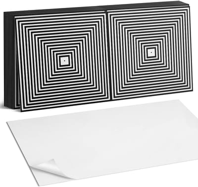 Coloray Plaktegels - Concentrische lijnen in vierkanten Zelfklevende Wandtegels - 40 cm x 20 cm - Zwart Plaktegels - 10 stuks - Rechthoek PVC Tegels - Plaktegels Badkamer - Vloertegels Zelfklevend - Vinyl Tegels Zelfklevend - Portugese Tegels
