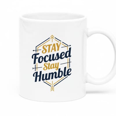 Stay Focused Stay Humble Witte Mok 330ml – Motiverende Quote Koffiebeker voor Dagelijkse Inspiratie
