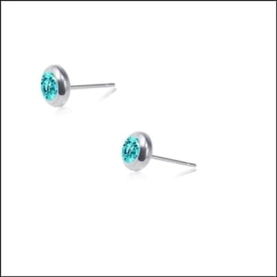 Aramat Jewels | Oorbellen | RVS Ronde Oorbellen met Zirkonia - Diverse Kleuren Studs | Zilverkleur / Licht Blauw / 4mm | | | Staal | Kinderen, Volwassenen | Verkleurd niet