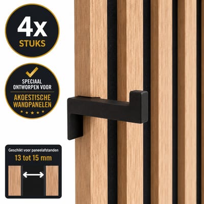 4 Stuks Akoestische Panelen Haak Zonder Boren - Wandpaneel Haak - Sleutelhouder Voor Akoestische Wandpanelen - Lattenwand Accessoire - Zelfklemmende Ophanghaak - Voor Verticale Wandpanelen 13 Tot 15 Mm - Zwart