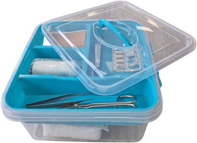 Plasticforte EHBO opbergdoos/medicijnkistje - blauw - 25 x 27 x 14 cm - opbergbox met vakken - verbandtrommel - eerste hulp