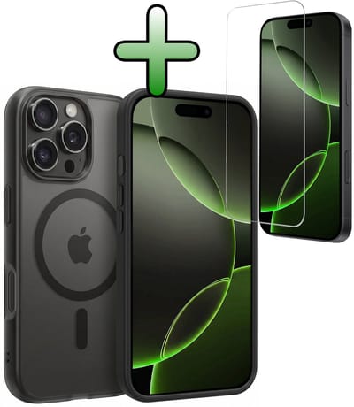 Hoesje Met Screenprotector - Geschikt voor Apple iPhone 16 Pro - Magsafe Compatible - Sterk & Shockproof - Back Cover - Shock Proof Case - Telefoon Hoes - Zwart