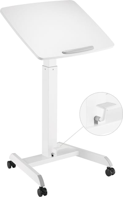 VDD Gaming - Katheder - Lessenaar - Bureau - Laptop Tafel - Zit Sta Bureau - Verrijdbaar - Workstation - Laptop Standaard - Laptoptafel - Bijzet Tafel op Wielen - Wit - In hoogte verstelbaar - Maximale hoogte 113 cm - Bureaublad - 60 x 53 cm