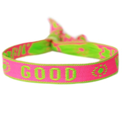 Geweven armband good vibes neon