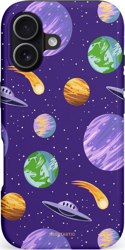 Casetastic hoesje geschikt voor Apple iPhone 17 - MagSafe - Dubbellaagse bescherming - Ufo verkeer - Fashion Case - Donkerblauw Lavendel