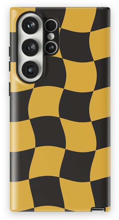Checkered Warp Hoesje Samsung Galaxy S23 Ultra | Geschikt Voor Mag | Uniek Design Hoesje | Beschermhoes Samsung Galaxy S23 Ultra Yellow Rush