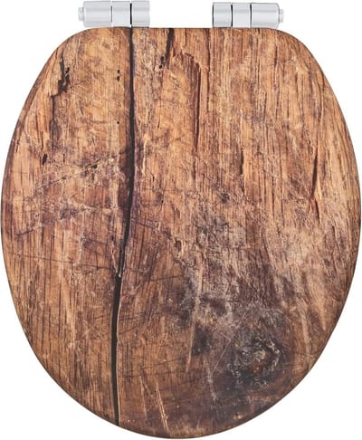 Rustic toiletbril van FSC®-gecertificeerd MDF - Easy-Close softclose-mechanisme - Fix-Clip hygiënische bevestiging - 355 x 425 cm - folie bekleed - vochtbestendig houtlook.