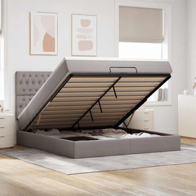 vidaXL - Ottoman - bed - met - matras - en - LED's - 180x200cm - stof - taupe