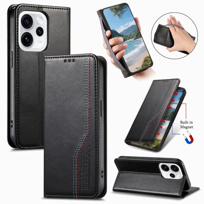 Praktische en Stijlvolle PU Leren Portemonnee Hoes voor OPPO Reno15 Pro _ Zwart