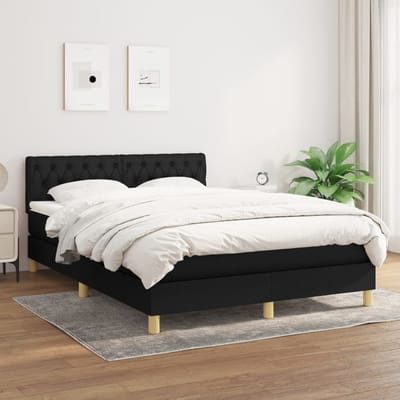 vidaXL - Boxspring - met - matras - stof - zwart - 140x190 - cm