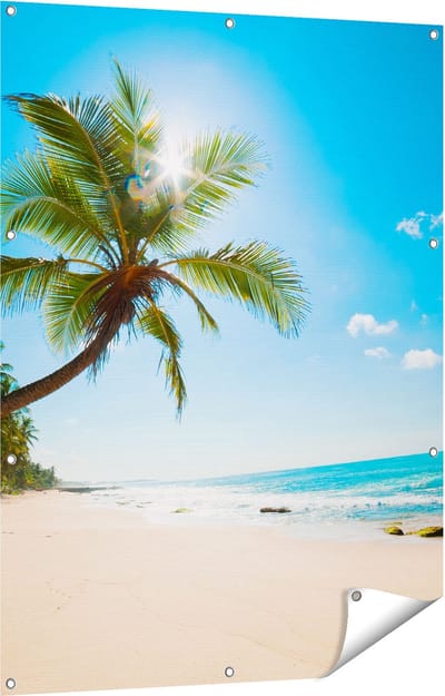 Gards Tuinposter Tropisch Strand en Zee in Sri Lanka - 90x120 cm - Tuindoek - Tuindecoratie - Wanddecoratie buiten - Tuinschilderij