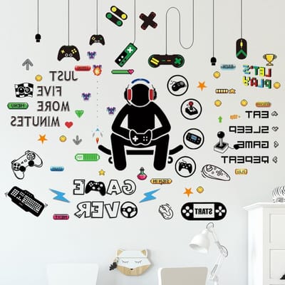 Muurstickers voor Gamers – Set van 6 DIY Game Controller Stickers – PVC Decoratie voor Slaapkamer, Speelkamer en Raamdecoratie – Zwart