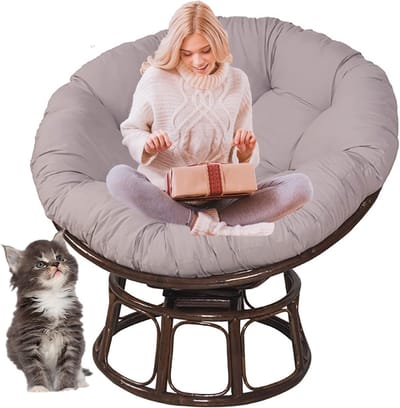Papasan Stoelkussen - Hangmat Kussen - Buiten Ontspannen - 5 Inch Dik - Ø80cm - Grijs