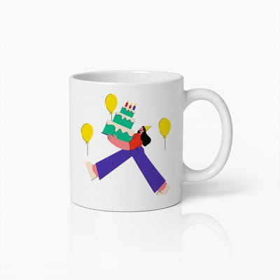 Verjaardagsmok – Leuke Feest Koffiebeker met Taart en Ballonnen Ontwerp