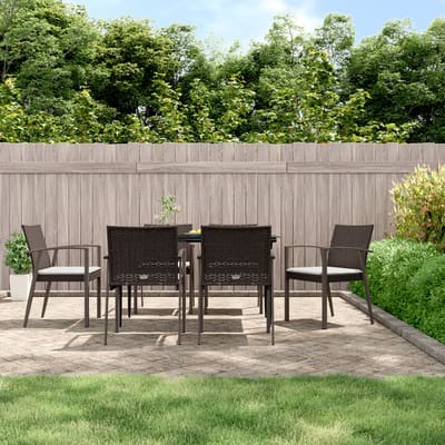 vidaXL - Tuinstoelen - 6 - st - met - kussens - 56,5x57x83 - cm - poly - rattan - bruin
