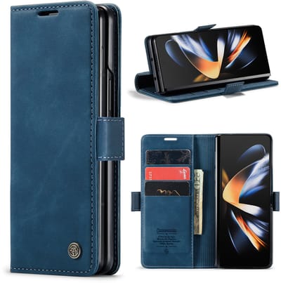 Casemania Hoesje Geschikt voor Samsung Galaxy Z Fold 7 - Navy Blue - Dunne Portemonnee Book Case - Slim Wallet Case met Pasjeshouder