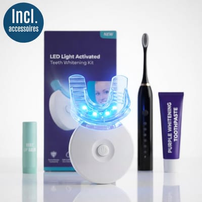 Haussgoods Tandenbleek Kit met LED – Draadloos Mondbitje met Batterij – Tanden Bleken Thuis – Complete Whitening Set