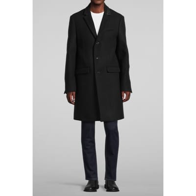 The Kooples Manteau Droit En Laine Mélangée Et Col En Cuir Black Maat: 46 | Single-Breasted Mantels Outlet | Heren | Zwart