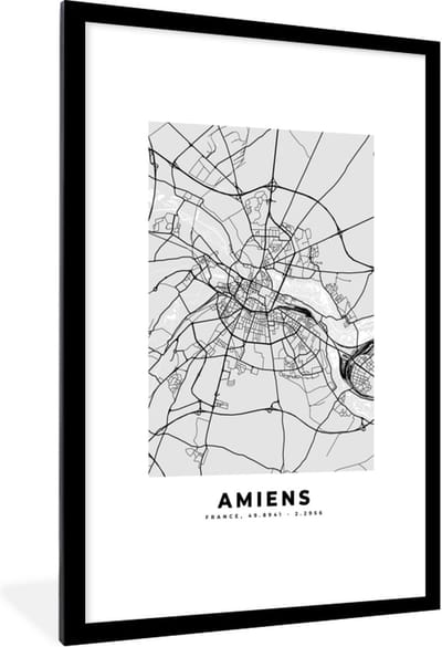 Fotolijst incl. Poster - Frankrijk - Amiens - Stadskaart - Plattegrond - Kaart - 80x120 cm - Posterlijst
