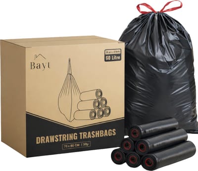 Bayt Vuilniszakken - Vuilnizakken 60 Liter - Afvalzakken - 6 rollen x 20 stuks - 70x80 cm - 30µ - Zwart