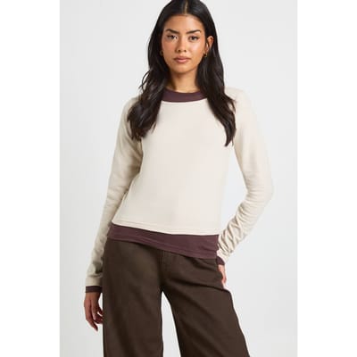 boohoo Dames Dubbele Laag Lange Mouw Top | Chocolate | Maat: 6